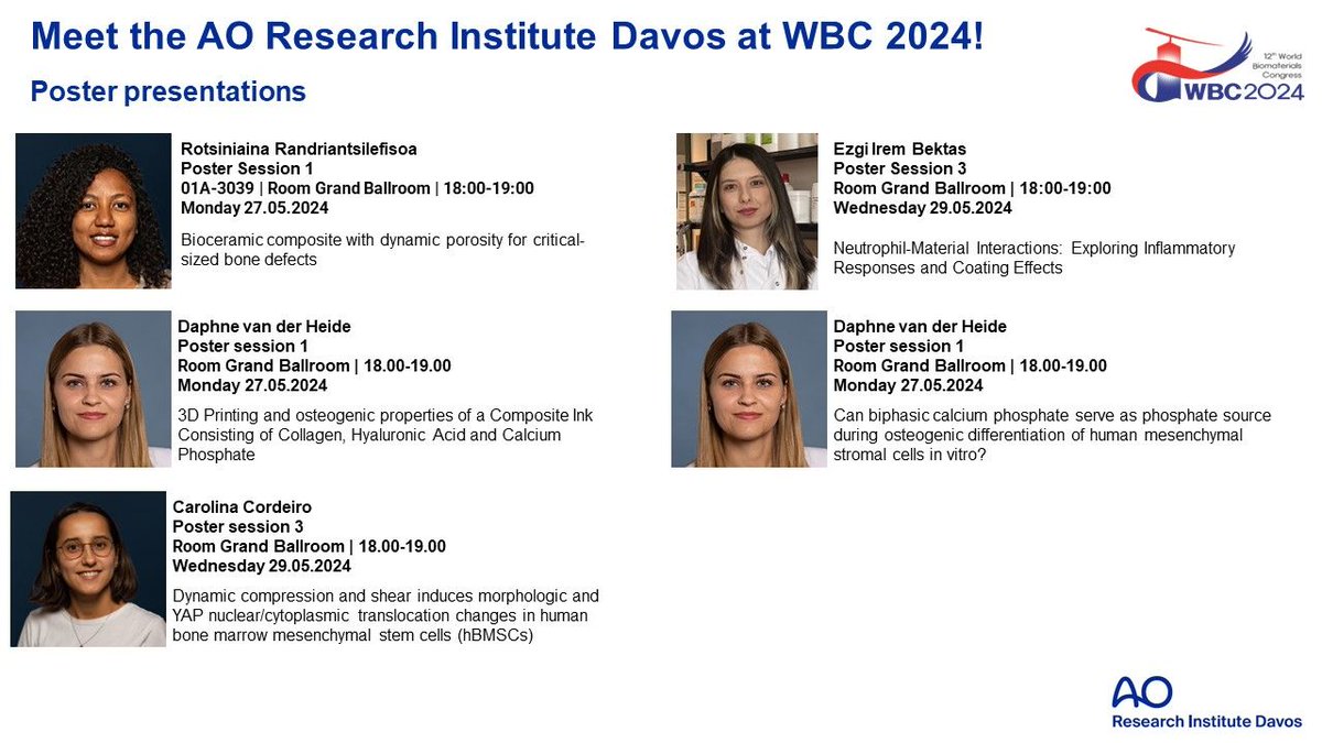 matteo.deste (@matteodeste2) on Twitter photo The <a href="/AOFoundation/">AO Foundation</a> Research Institute Davos is well represented at <a href="/2024Wbc/">12th World Biomaterials Congress (WBC 2024)</a>, I am looking forward to meeting old and new friends and hearing about cool #Biomaterials Science! The <a href="/AOFoundation/">AO Foundation</a> Research Institute Davos is well represented at <a href="/2024Wbc/">12th World Biomaterials Congress (WBC 2024)</a>, I am looking forward to meeting old and new friends and hearing about cool #Biomaterials Science!