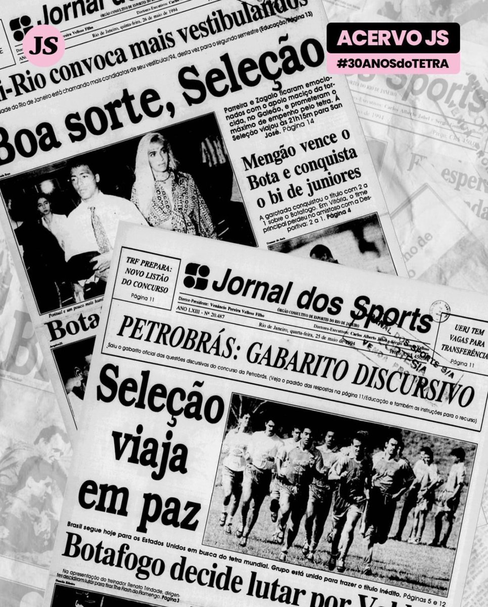 Há exatos 30 anos, a seleção brasileira partia rumo aos Estados Unidos, rumo ao histórico tetracampeonato. 🛫⚽ #JornaldosSports #30ANOSdoTetra #CopaDoMundo94