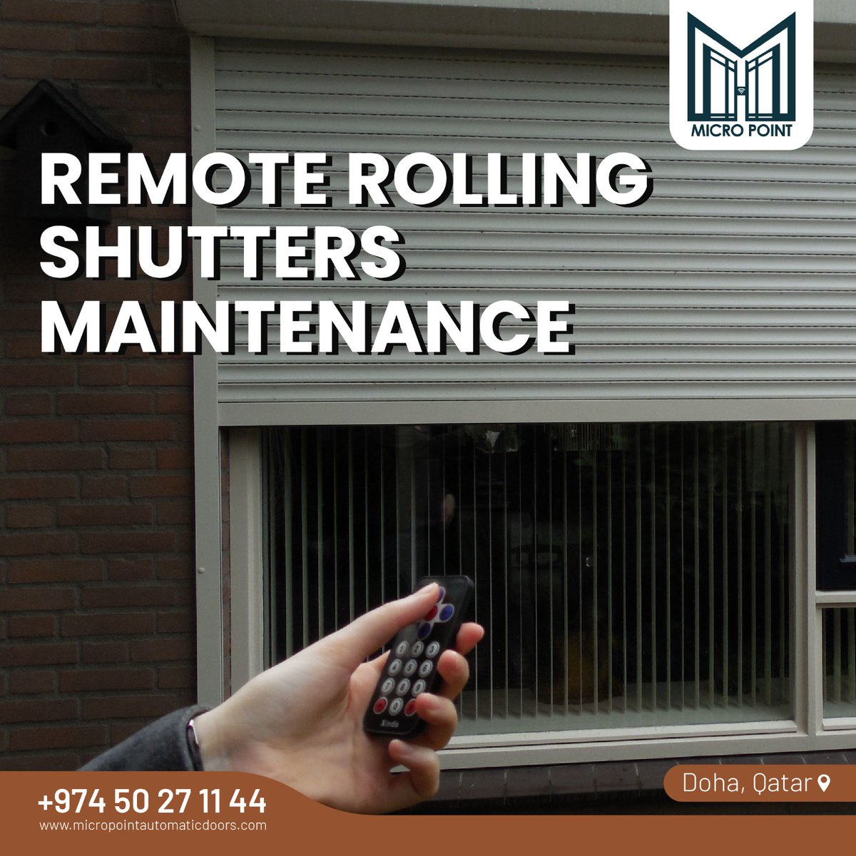 MicroPointQatar's tweet photo. ⭐️ Remote Rolling Shutters Maintenance ⭐️
 
📞 Call / WhatsApp: +974 50271144
👉 Visit: https://t.co/fOxw4xBc5F 

#rollingshutters #shuttermaitenance #automatic #micropoint #automaticshutter #doha #qatar #micropoint #commercial #residential https://t.co/OvDzhXLANd