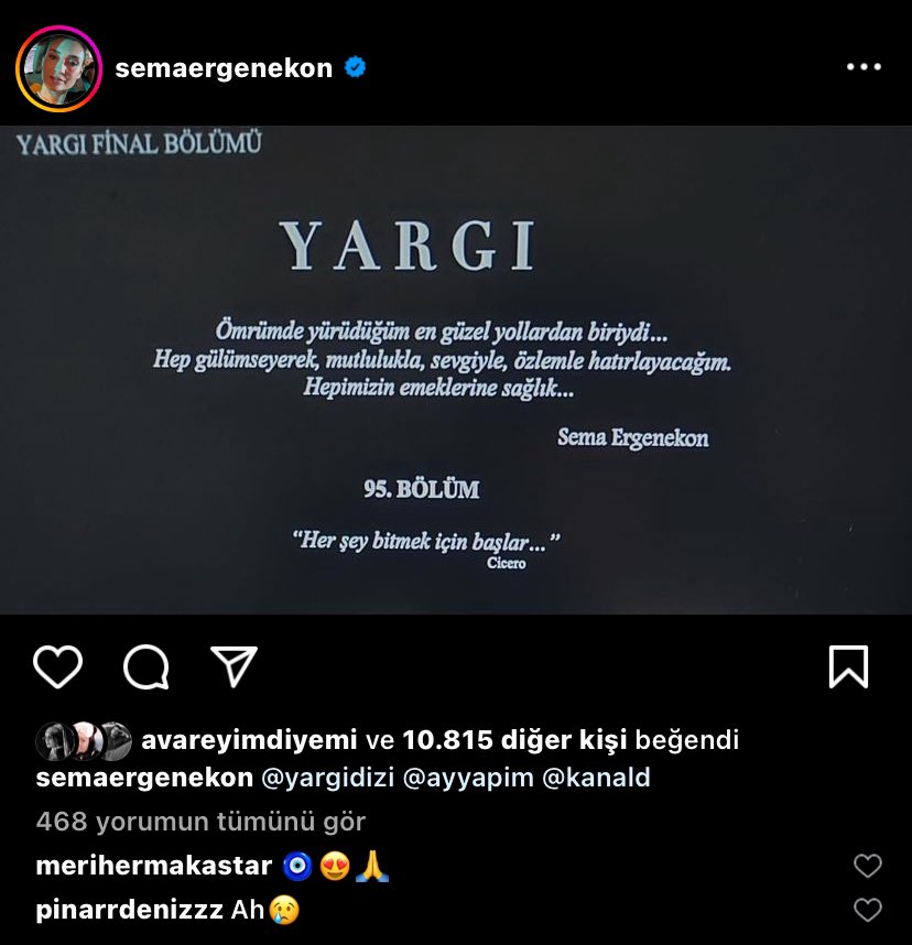 Birçok dizi benim için çok güzeldi, farklıydı ama bu çok başkaydı ya çok çok başkaydı çok özeldi ❤️ 
#YargıVeda #Yargı #SonKezYargı 
BirDevrin SonuYargı ♥️