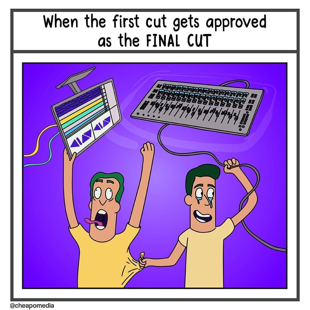 🎉 When the first cut becomes THE cut
📷 instagr.am/cheapomedia 

#postchat #mediacomposer #firstcut #editing #videoediting #avid #cheapomedia #postproduction