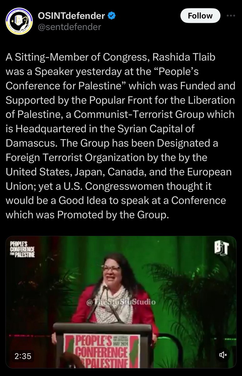 This is who she is and @RashidaTlaib is not even trying to hide her support for terrorists and terrorism that threaten not only Israel but America as well.