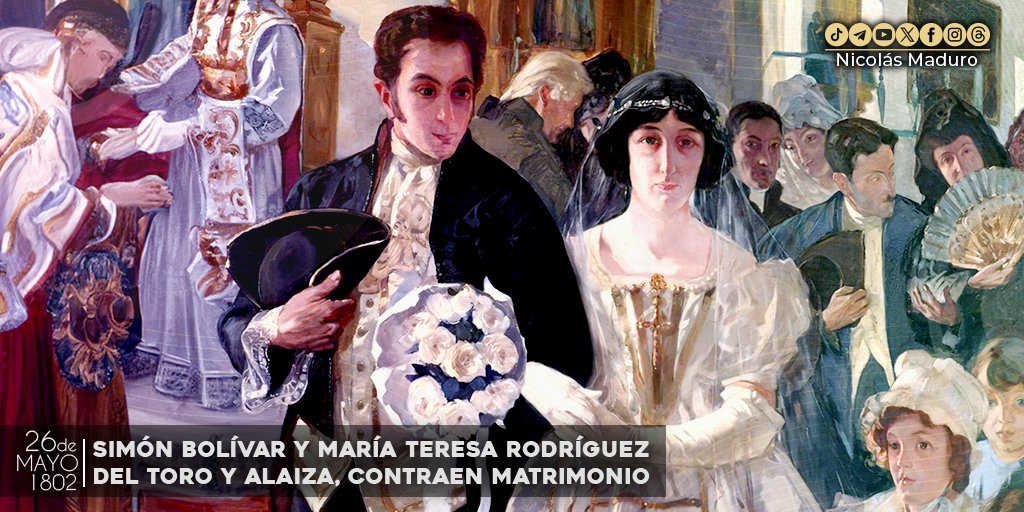 Han pasado 222 años desde que Simón Bolívar y María Teresa Rodríguez del Toro se juraron eterno amor en el altar, una unión que cambió por completo la vida del futuro Libertador de América, quien, siendo muy joven, se enamoró profundamente y atesoró durante toda su vida el