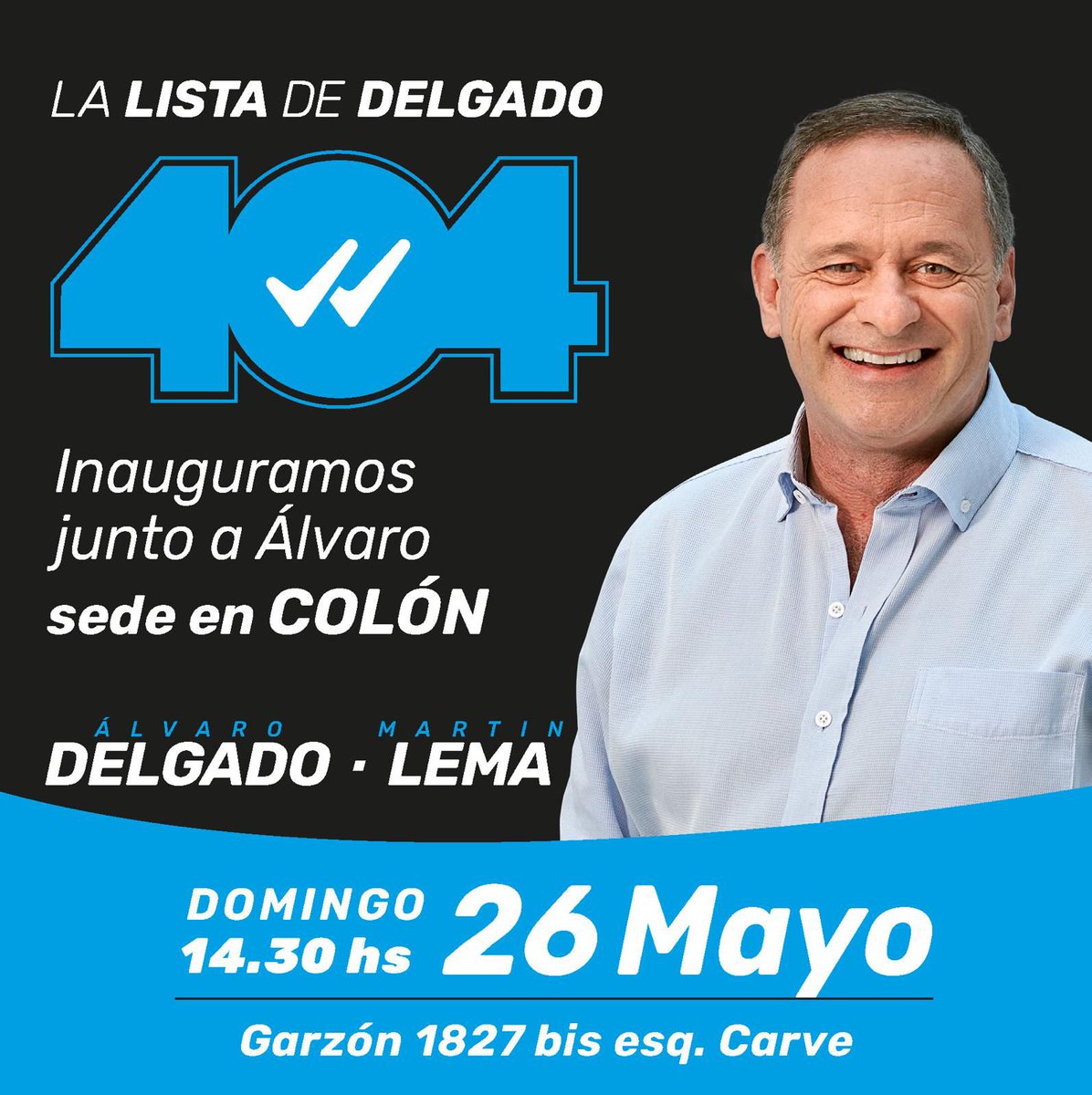 Nos vemos en un rato en Colón para inaugurar un nuevo local junto a @AlvaroDelgadoUy y @MartinLemaUy 📅 hoy! ⏰️14:30 📍Garzón esq. Carve 📣los esperamos !