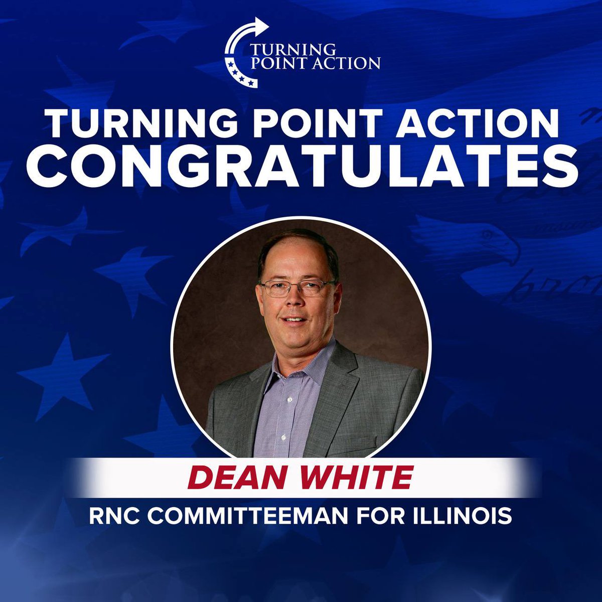 Huge congratulations to @_DeanRWhite for his successful win on becoming the next RNC Committeeman for the @ILGOP 🇺🇸 Dean is a fighter for the grassroots & will represent Illinois well at the RNC!