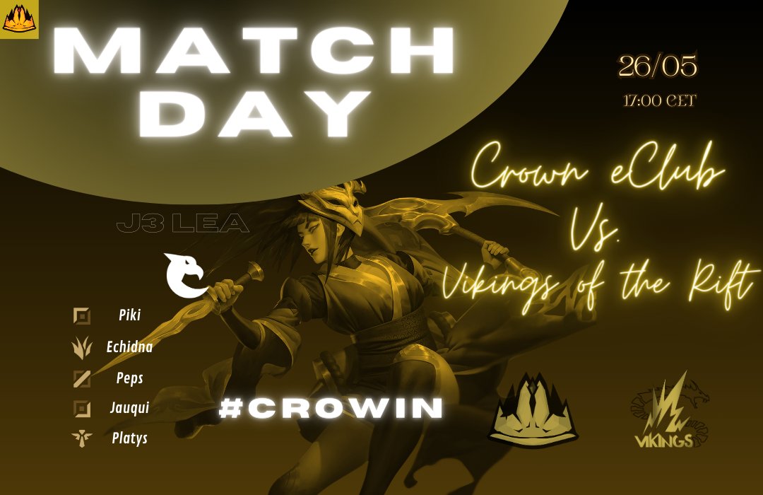 Nos enfrentamos a los vigentes campeones hoy en la <a href="/LEAmateur_/">LEA</a>, es hora de dar un golpe sobre la mesa 👑

Vs. @VikingsRift 
📅 26/05- 17:00
📺twitch.tv/VikingsoftheRi…

#CROWIN