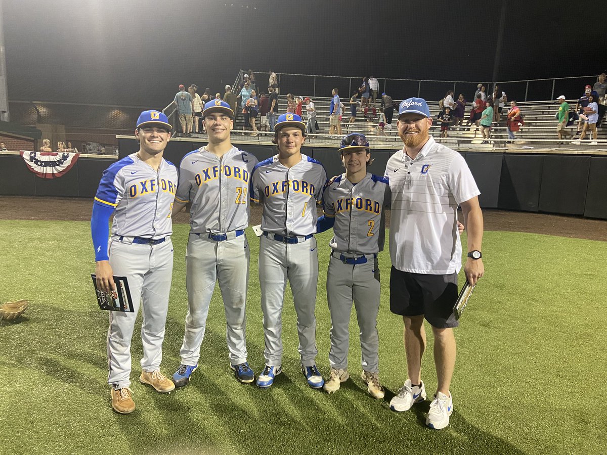 OxfordBaseball1's tweet image. Leading the West to victory in the 2024 5A/6A/7A NEMCABB game. 

Thomas Rayburn - West Offensive POG
Brady Stinnett - West MVP
Reid Kent
Sam Roy

Proud of you boys! You all represented Oxford well!