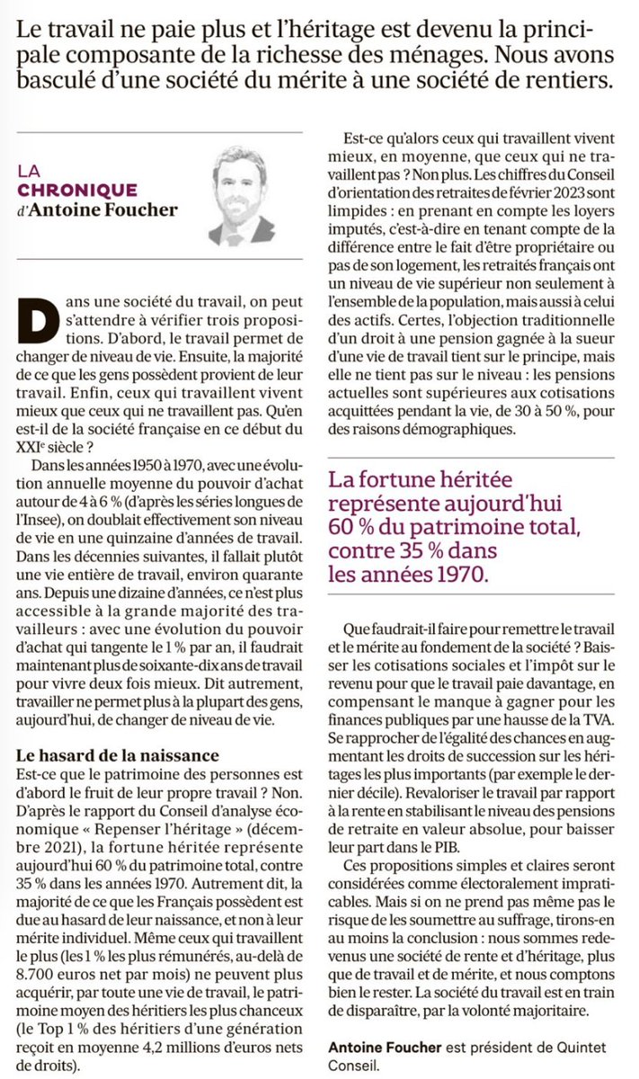 A l'heure où les inégalités sont plus fortes que jamais, où l'égalité des chances n'est qu'une chimère... et où 60% du patrimoine global des Français est hérité (contre 35% dans les années 1970), figer les classes sociales avec ce type de mesures constitue un danger extrême.