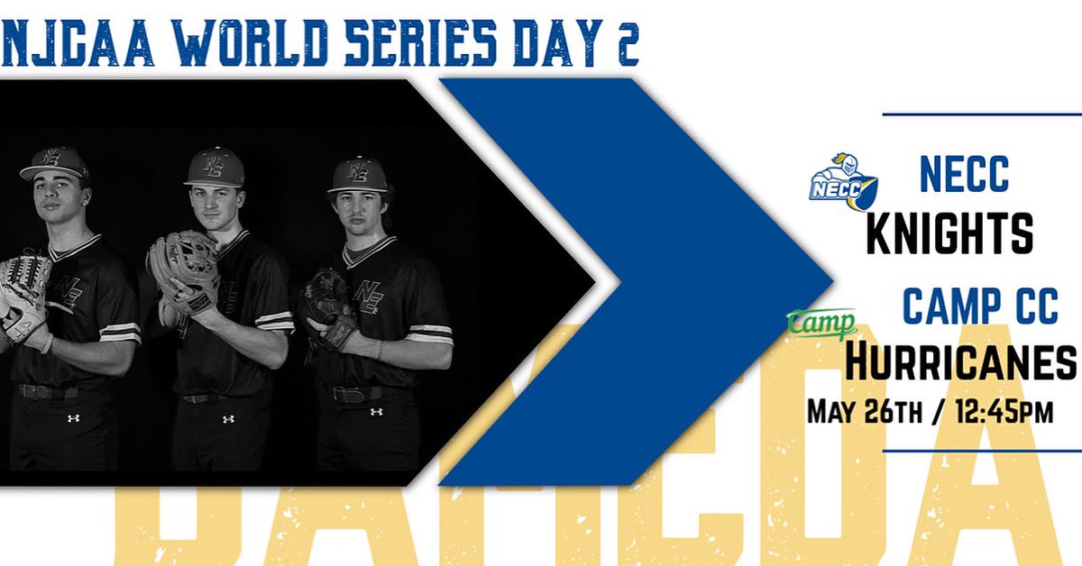 GAMEDAY⚾️

Baseball will take on Camp CC in an elimination game on day 2 of the NJCAA World Series. 

First pitch is scheduled for 12:45pm in Auburn, NY.

GO KNIGHTS!!