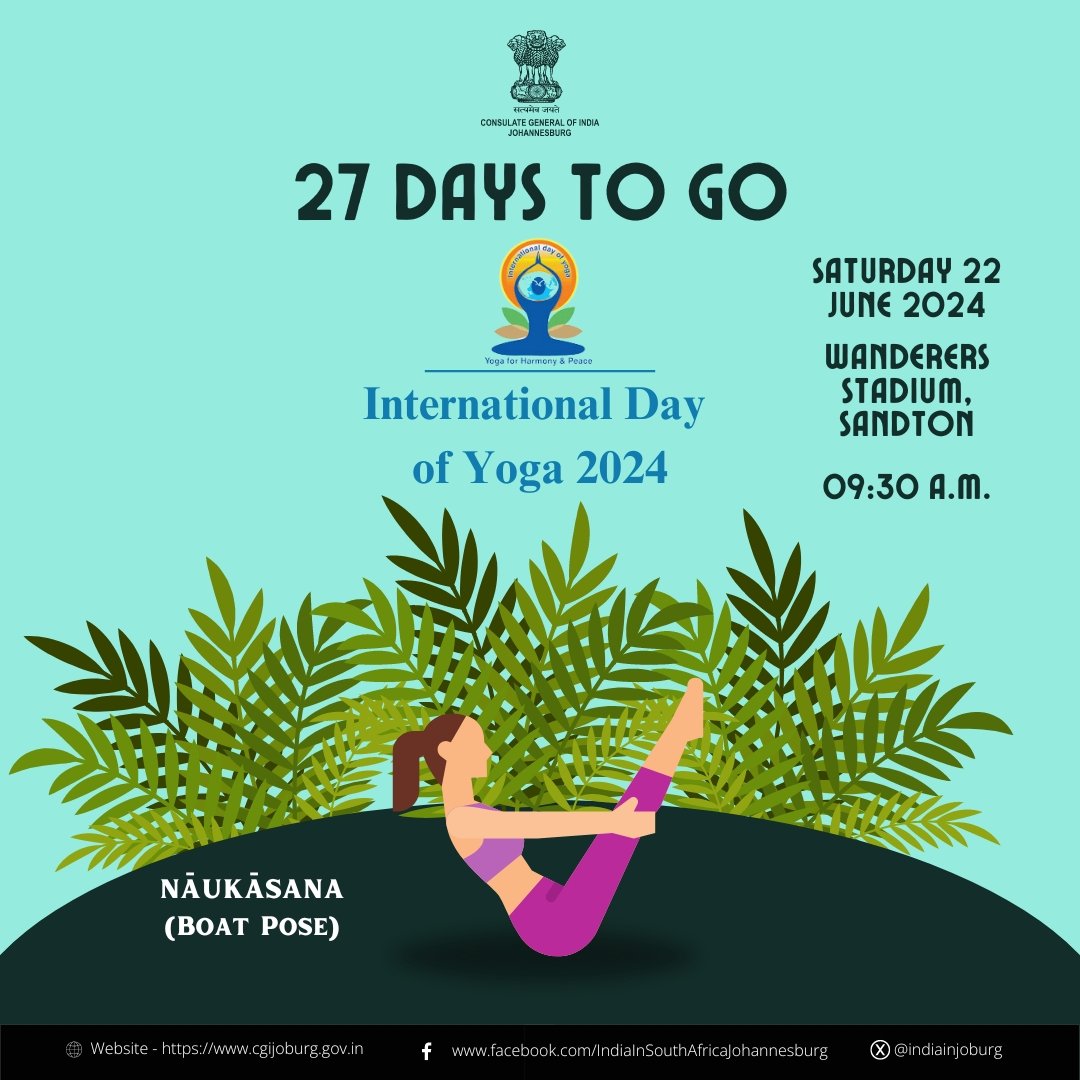 #Countdown 
27 Days to Go for #YogaDay2024 celebration in Johannesburg. 
Today's Asana is 'Naukasana'
Hurry up and register now 👇
zaf.phylaxis.ai/yogaforlife