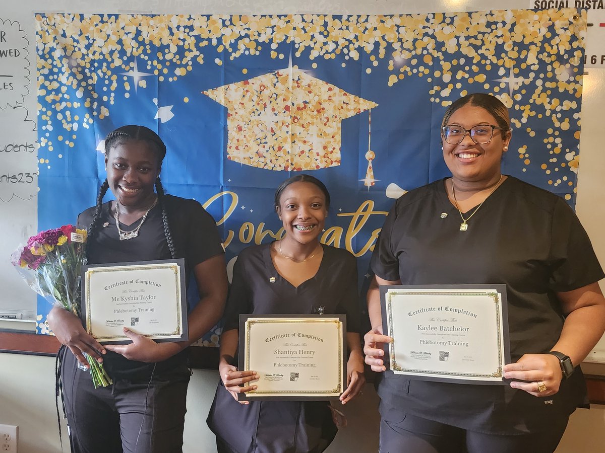 Did you know that East Wake has three students who earned their Phlebotomy Certification? Join us in congratulating Me'Kyshia Taylor, Shantiya Henry, and Kaylee Batchelor for going above and beyond to obtain their Phlebotomy certification. We are so proud of you.