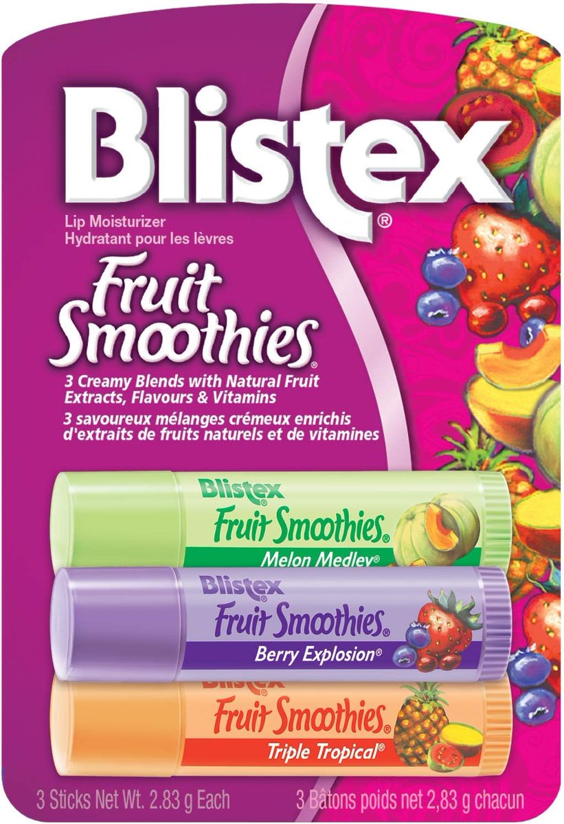 Blistex Fruit Smoothies Lip Balm, pack of 3 is $3 (33% OFF) on Amazon amzn.to/4aE2Dil #ad
