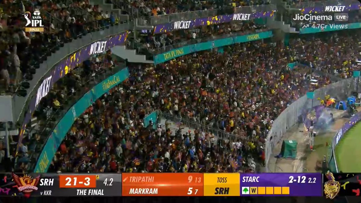 Pov:- When Mitchell Starc Shines✨🤞 It brings joy to one side and sorrow to the other side. #KKRvsSRH