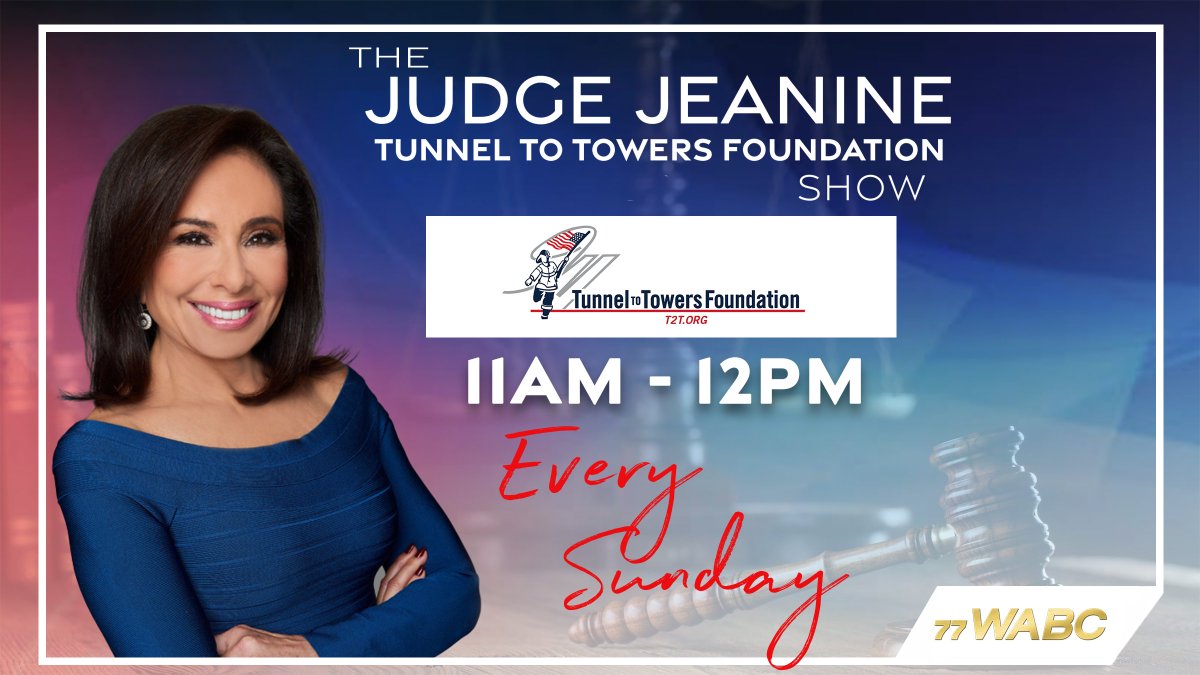 Coming up at 11AM EST: The @JudgeJeanine @Tunnel2Towers Foundation Show As a former New York State judge and prosecutor, Jeanine Pirro brings her practiced legal analysis to today’s most controversial topics. Streaming worldwide on WABCradio.com #77wabcradio