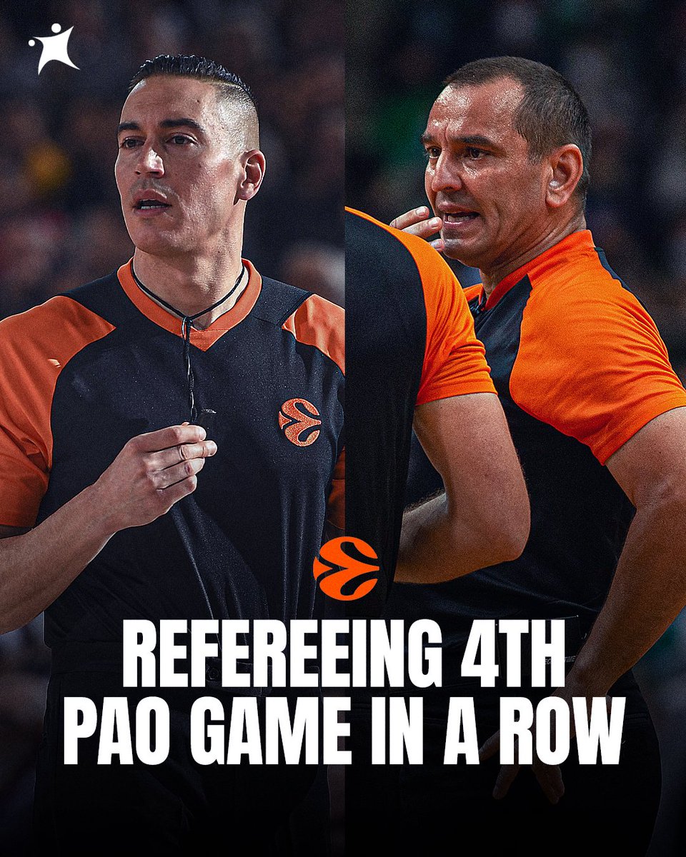Uncommon stretch for two officials: Ilija Belosevic and Mehdi Difallah will referee the 4⃣th Panathinaikos game in a row in the upcoming EuroLeague final 👀