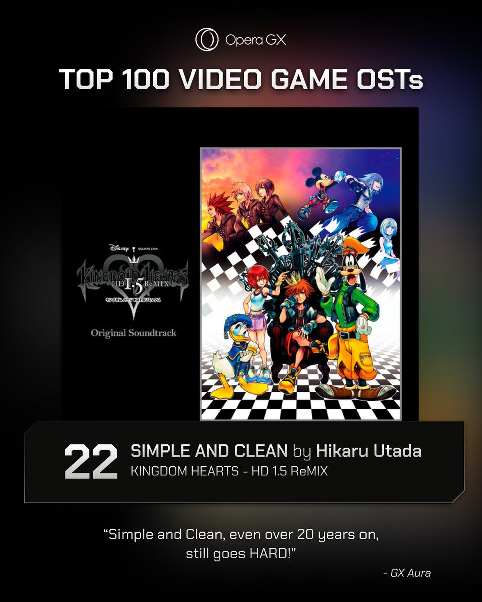 22. Kingdom Hearts 1 Top Track: SIMPLE AND CLEAN - Hikaru Utada #Top100GameOSTs