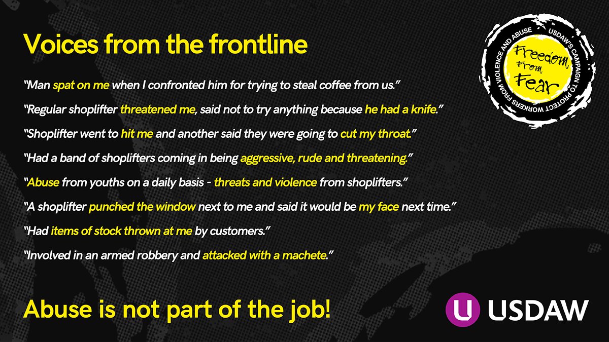 Real-life testimonies 👇 from shopworkers who have been targeted with abuse, threats and violence at work.

It has to stop.

Retail workers deserve to be treated with dignity and respect.