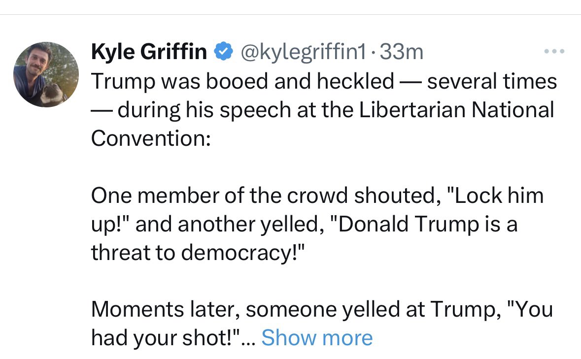 Trump was utterly humiliated by a super-hostile, unforgiving Libertarian crowd when he idiotically tried his regular MAGA speech. Many yelled, “Fuck you,” as others said, “You already had four years, you asshole!” So, basically, it was just like an evening at home with Melania.