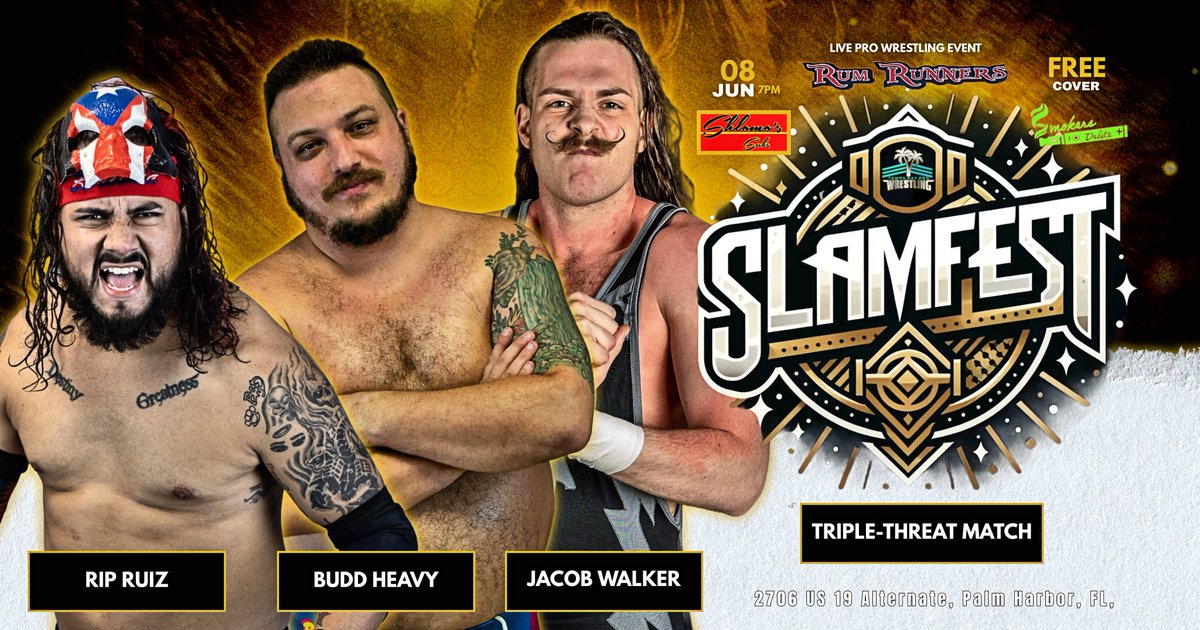 Get Ready for SLAMFEST 2024!

The action just keeps coming with our next exciting match announcement for SLAMFEST 2024!

Prepare yourselves for an intense Triple-Threat match featuring RIP Ruiz, Budd Heavy, and "The Natural" Jacob Walker!