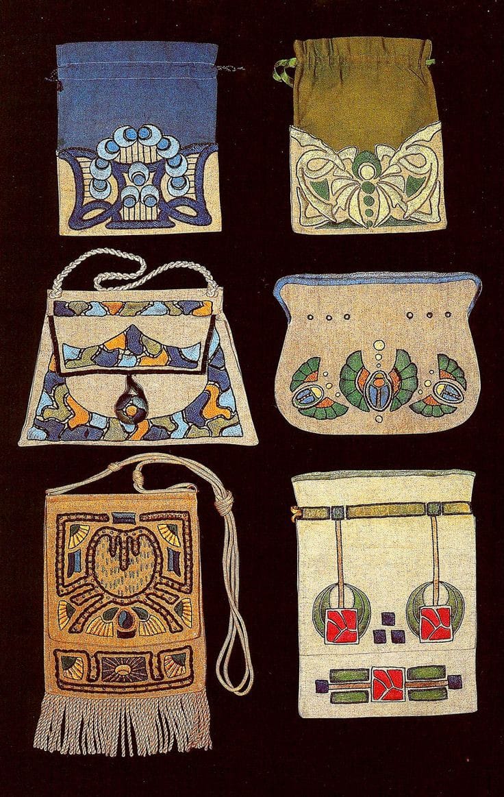 Arts and Crafts Embroidered Bags Circa 1912