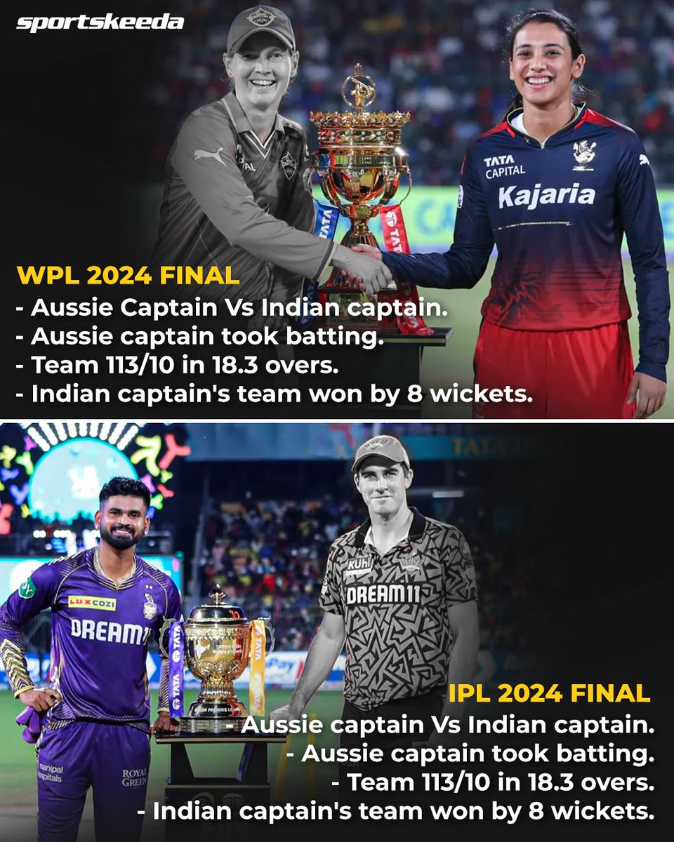 The mother of all coincidences between WPL 2024 and IPL 2024 Finals! 🤯

#ShreyasIyer #SmritiMandhana #RCB #KKR