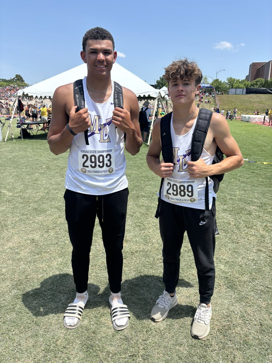 No Days Off: On Friday in Great Bend, Ke’veon Ruiz (left) and Kye Gerdes (right) helped Medicine Lodge to the 2-1A state baseball championship by defeating Mission Valley, 8-0. On Saturday, they were competing in the state track and field championships in Wichita. Keep an eye on