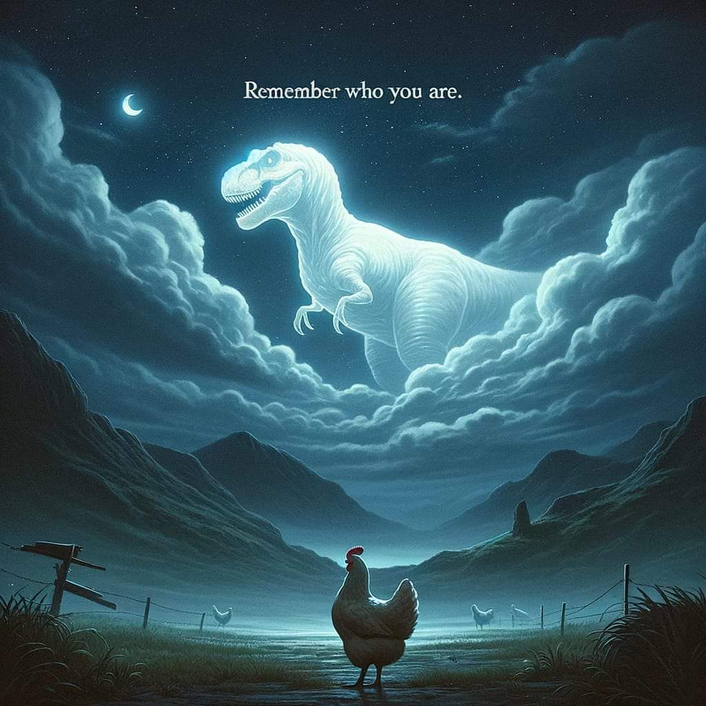 Always remember, you're not a chicken, you're a majestic Tyrannosaurus Rex.