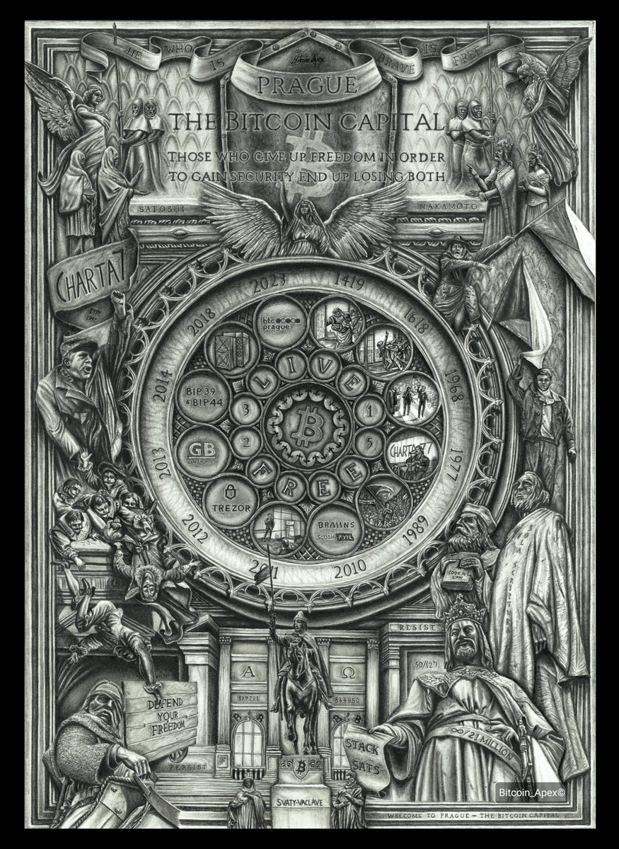 After about 120 hours of planning and drawing, I finished my artwork '#Bitcoin - Capital Prague'.

Why Prague should be of interest to every Bitcoiner and it's no coincidence that this jewel of a city is the biggest pleb magnet in Europe - a thread: