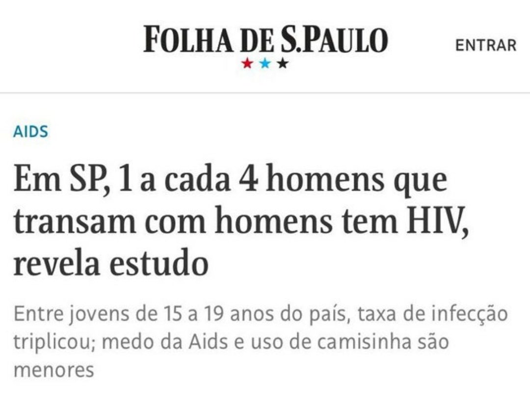 - 25% dos gays de SP tem HIV. - Assim vc atrapalha a agenda lgbt. - Vdd, deixa eu arrumar: