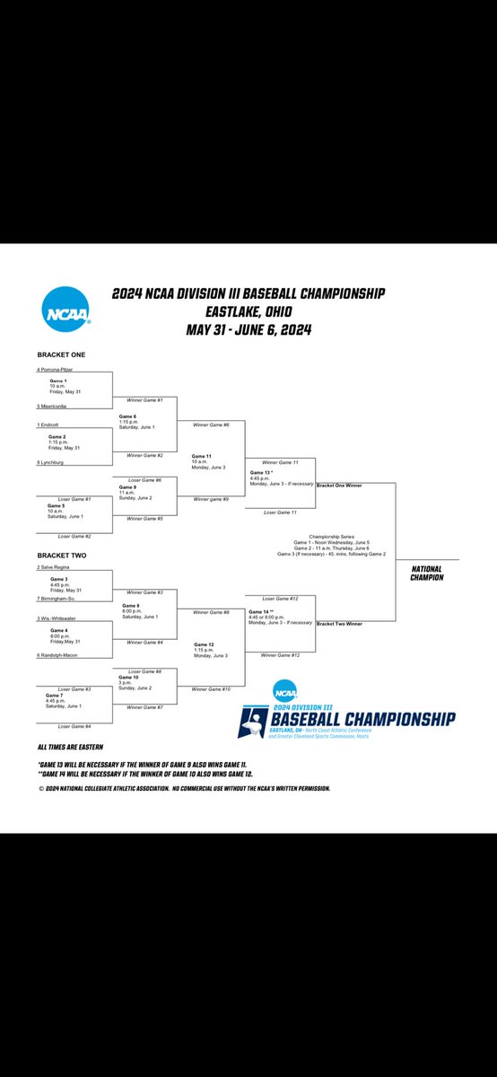 BASE: Go time. No. 1 @EndicottBASE faces defending national champion Lynchburg in its first CWS contest this Friday, May 31 at 1:15 PM. See you in East Lake 🫡