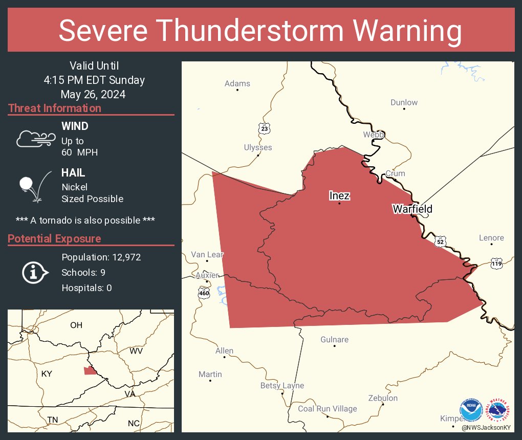 Severe Thunderstorm Warning including Inez KY and Warfield KY until 4:15 PM EDT