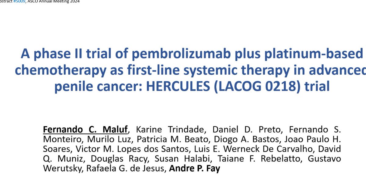 Hats off to #FernandoMaluf @DrAndreFay @DiogoAssed et al for an amazing feat. Doing a prospective study in the setting of #penilecancer is both incredibly informative & no doubt incredibly challenging. A real highlight IMHO at #ASCO24. 

@NazliDizman
@ZeynepZengin
@LuisMezaco