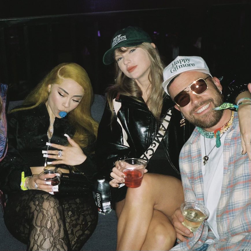 Ice Spice shares photo with Taylor Swift and Travis Kelce from Coachella.