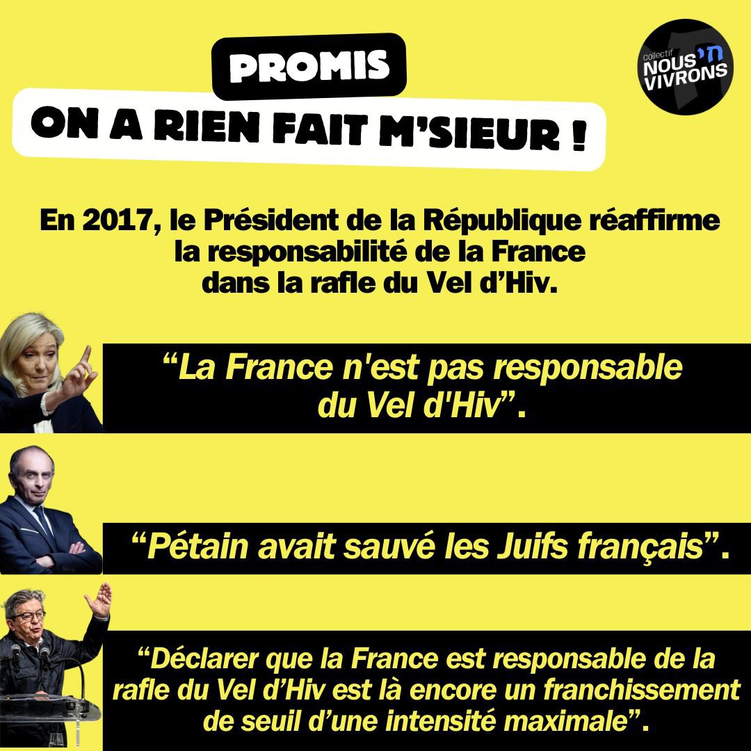 Madame @knafo_sarah, vous ne nous duperez pas. On ne peut pas se positionner comme luttant contre l’antisémitisme quand on réhabilite Pétain. On ne peut pas défendre les juifs de France quand on renvoie dos à dos les victimes de Toulouse et leur assassin. Si vous avez la