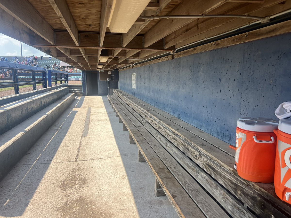 Always appreciate class acts. Good sports. CofC just lost a tough one on championship Sunday. Have to wait to hear fate tomorrow. Wanted to get right back to Charleston after a bevy of rain delays. Their dugout. Not a cup on the ground or piece of paper in the bathroom.