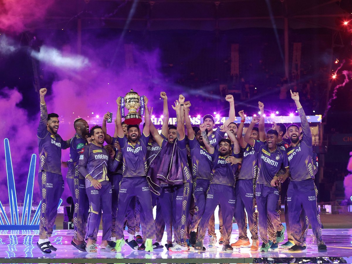 From ❤️💛 to 💜💛

@KKRiders - Deserving champions of #IPL 2024! 👏🏆

📸 @IPL