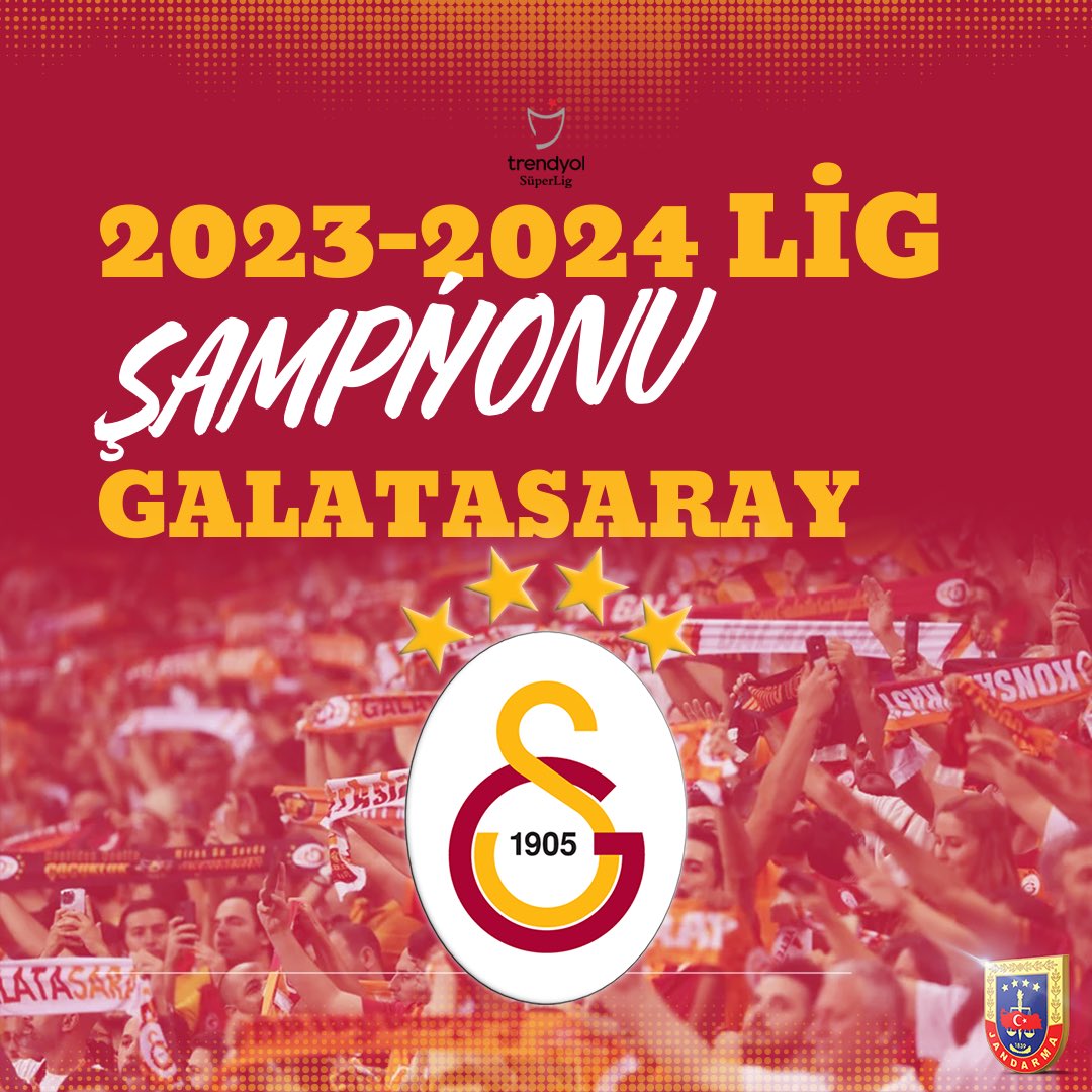 Trendyol Süper Lig 2023-2024 sezonunu şampiyon olarak tamamlayan Galatasaray Spor Kulübü’nü tebrik ederiz🏆