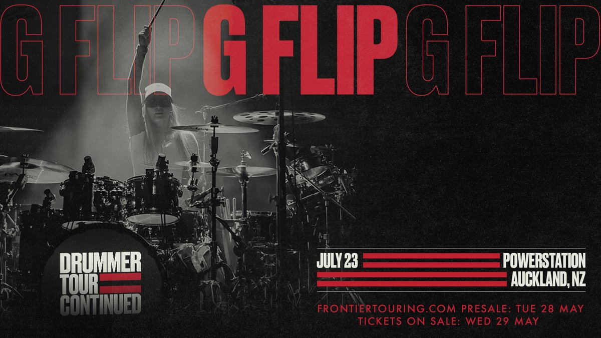 ANNOUNCING 🥁 The DRUMMER Tour isn't over yet! Award winning drummer and artist @gflipmusic will return to New Zealand this July! Frontier Member presale: Tue 28 May at 12pm local time Tickets on sale: Wed 29 May at 1pm local time   🎫 frontiertouring.com/gflip