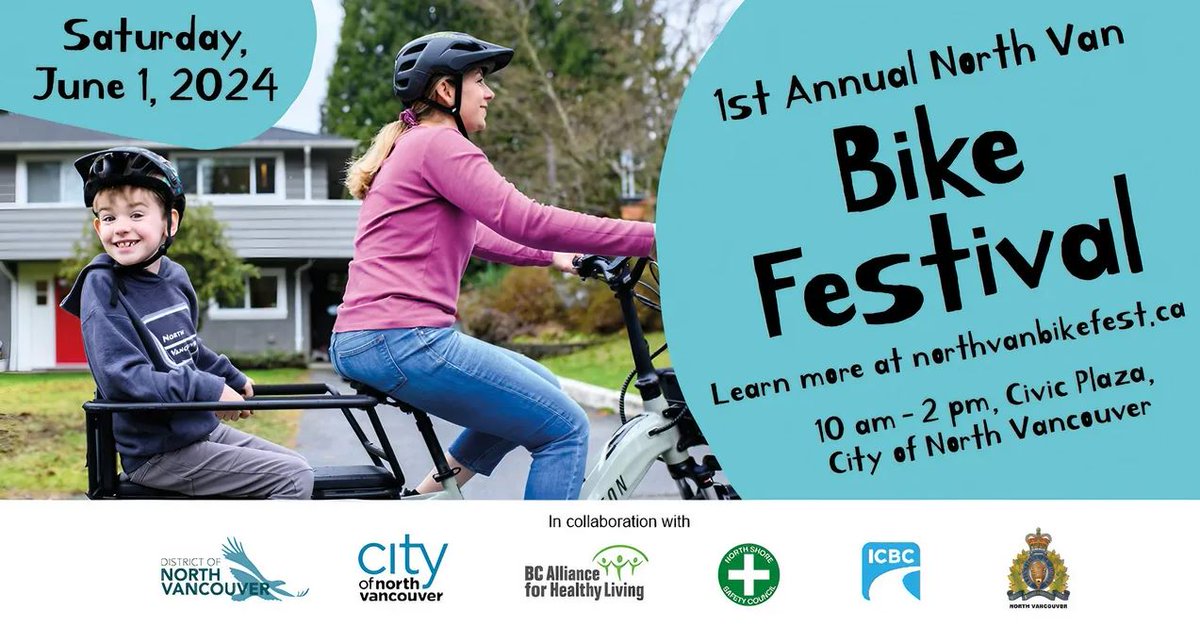🚲 Pedal into summer at the First Annual North Van Bike Festival! 🎉 Join us for a day of family fun, bike safety, and cool activities. Don't miss out on the e-bike showcase, kids' bike rodeo, and more: northvanbikefest.ca #NorthVanBikeFest #GoByBikeWeek