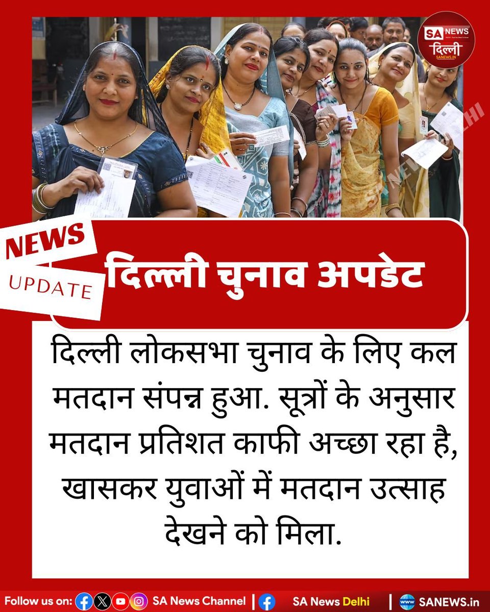 दिल्ली में कल संपन्न हुआ लोकसभा चुनाव के लिए मतदान!!

#Sanewsdelhi
