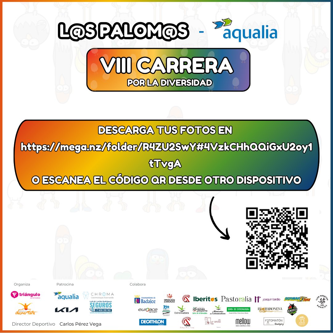 ¿Has participado en la VIII Carrera por la Diversidad L@s Palom@s - Aqualia? Accede a todas las fotos del evento escaneando el código QR desde otro dispositivo o haciendo click en este enlace: mega.nz/folder/R4ZU2Sw…

#p1d #carrerapalomos24 #runpalomos24 #correr #carrera #deporte