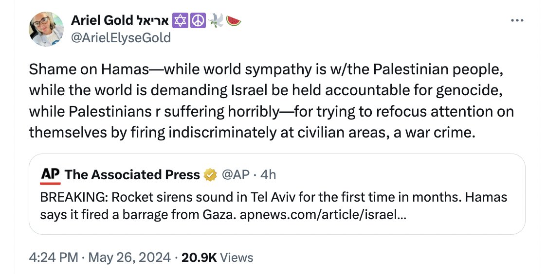 People like Ariel Gold want Palestinians only to be victims and be seen as such, so that the genocide—which western NGOs have done shit all to stop—can continue until Israel decides to stop, and then she and her buddies can get on with the hard work of 'commemorating' our corpses