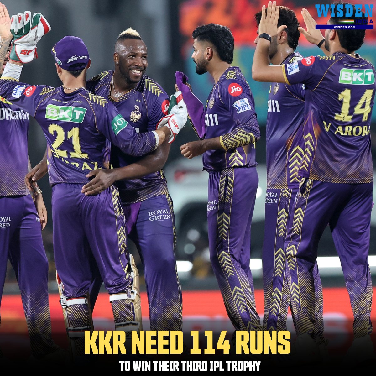 Wisden_Asia's tweet photo. KKR are just 114 runs away from their third IPL title 🔥
#MitchellStrac #HarshitRana #AndreRussell #KKR #SRHvsKKR #IPLFinal #IPL2024 https://t.co/WTOCPBgkGV