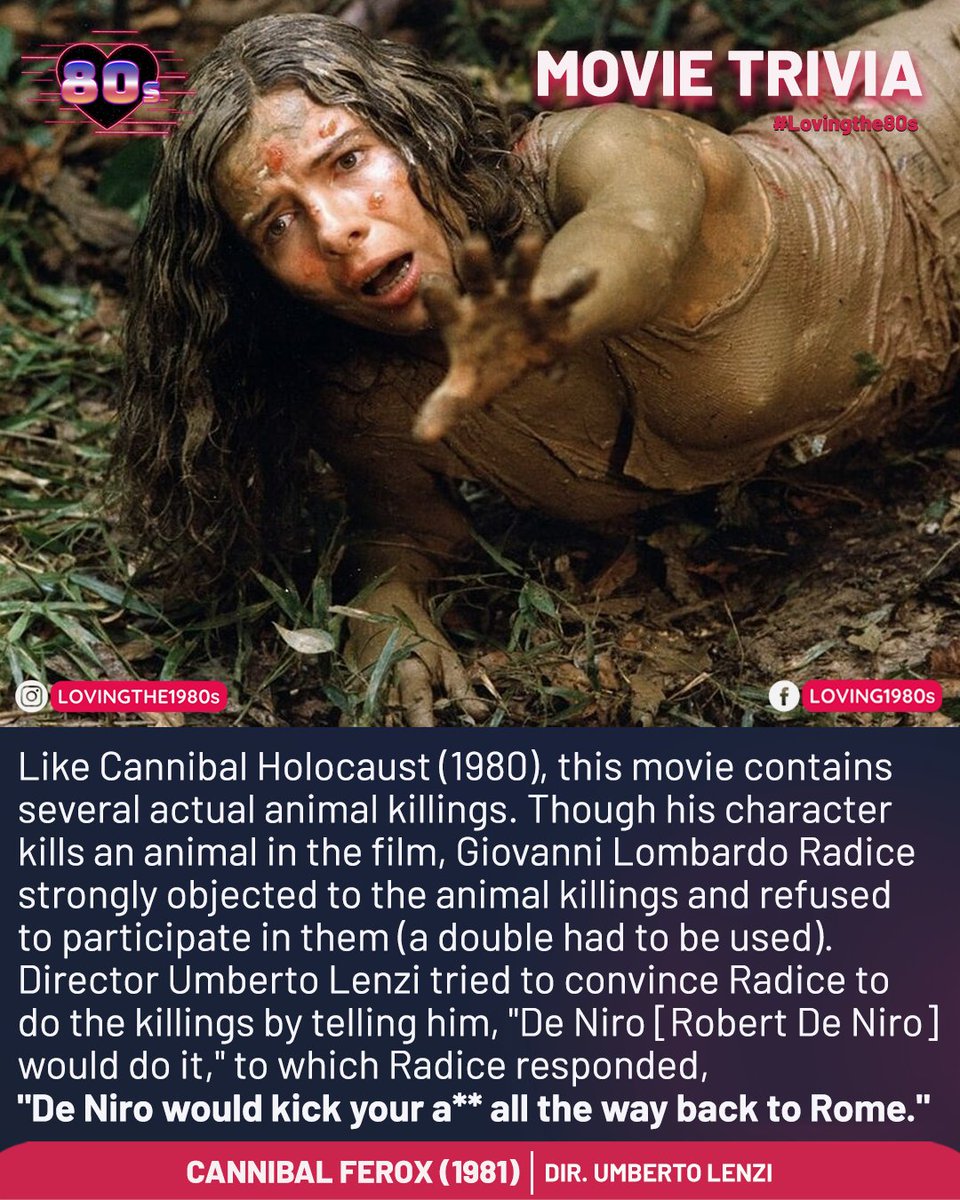 Movie trivia: Cannibal Ferox (1981).📷 #Lovingthe80s #80sNostalgia #CannibalFerox #GiovanniLombardoRadice #UmbertoLenzi #RobertDeNiro