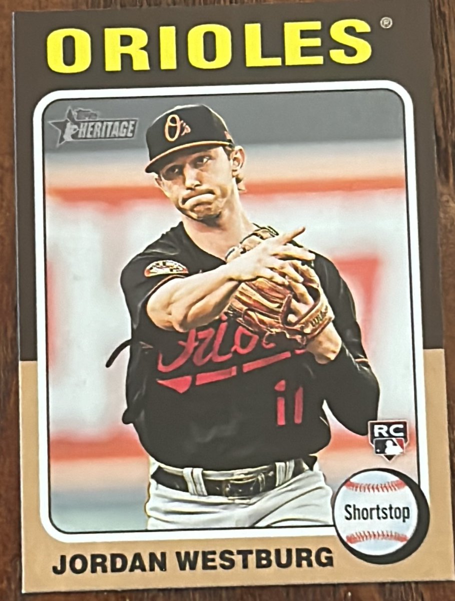 OsCardGiveAways's tweet photo. Sorry gang busy weekend and excuse the lack of beautiful backdrop.  

Like retweet and follow.  I’ll select one lucky winner during the game today to receive this Jordan Westburg card! #Birdland https://t.co/Ehn4RkVgAU