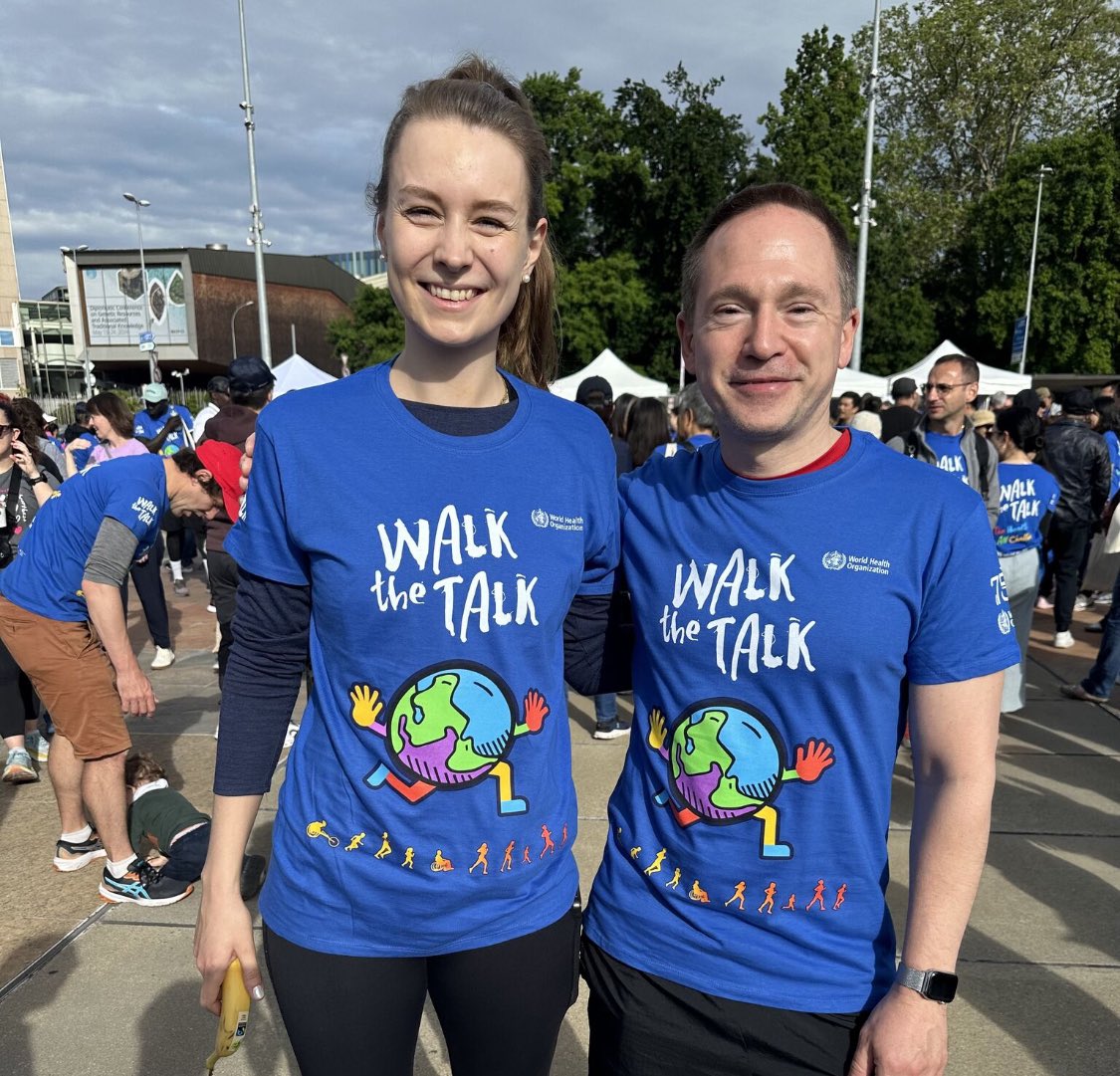 Team World Health Summit is ready for this year‘s World Health Assembly #WHA77 in Geneva. Our CEO Carsten Schicker and Strategic Engagement Director Frederike Sontag at today’s #WalkTheTalk promoting #HealthForAll. Thank you @WHO for having us!