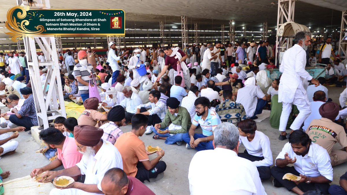 Witness the heartwarming visuals of Langar distribution at Satsang Bhandara. Devotees come together with love and dedication to prepare and serve meals, embodying the spirit of selfless service. This sacred tradition, inspired by the teachings of Revered Saint Dr. MSG, ensures