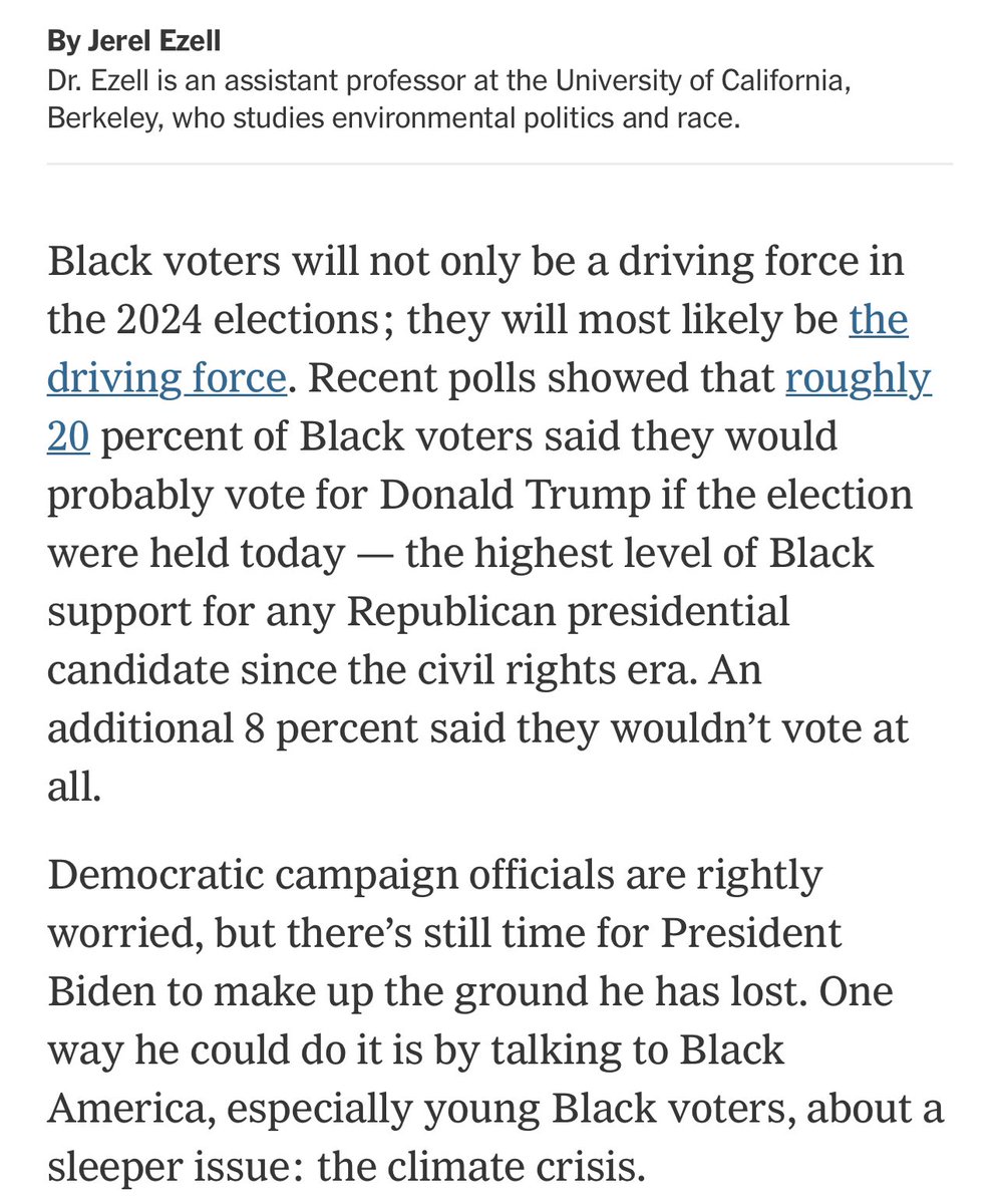 😂

From yesterday’s @NYTimes:

Leftists now think climate change will save Biden with Black voters.

Waiting for Biden:

“If you don’t believe in climate change, you ain’t black.”