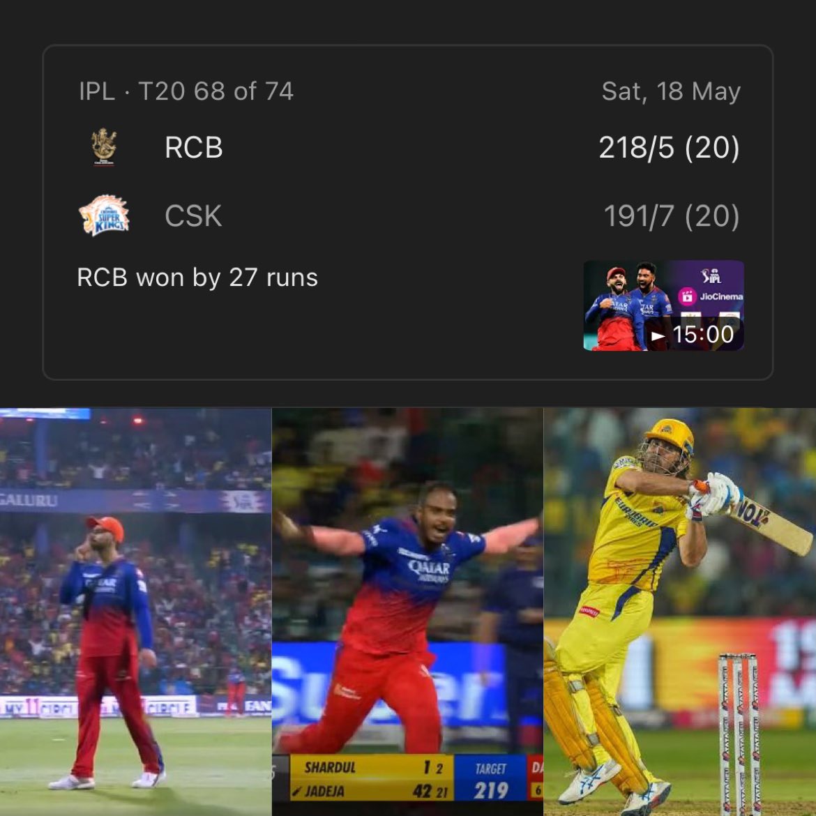 Honestly this is the worst IPL final ever played, csk vs rcb was way more intense then this, that game was bigger than final✍️