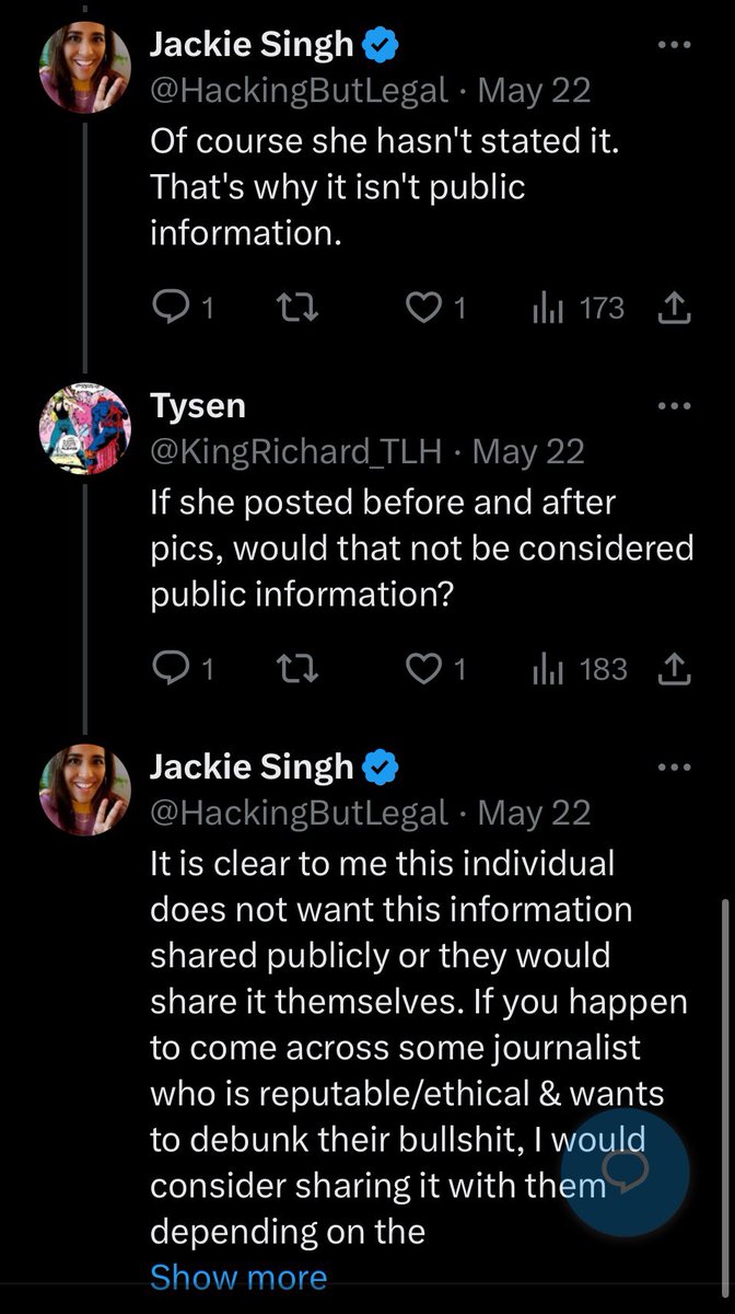 Jackie Singh has photos proving that I’m secretly trans and she’s willing to share them with the right journalist. Maybe Michael Hobbes is free.